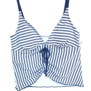 Time & Tru Navy Blue & White Striped Tankini Top